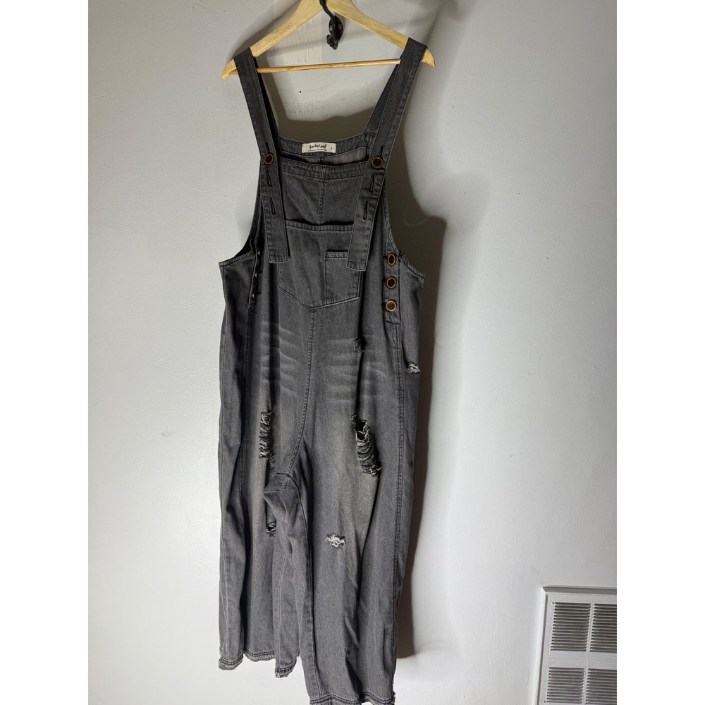 Three bird nest high hopes slouchy denim overalls grey size large - Picture 2 of 10